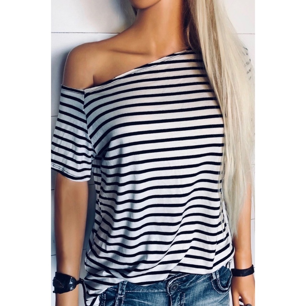 One Shoulder Striped Shirt